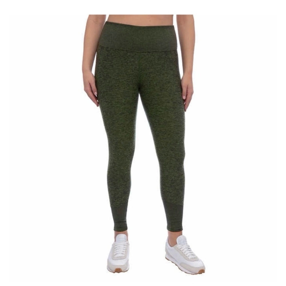 Kirkland Signature Dark Green Brushed Leggings Side Pockets Size Small